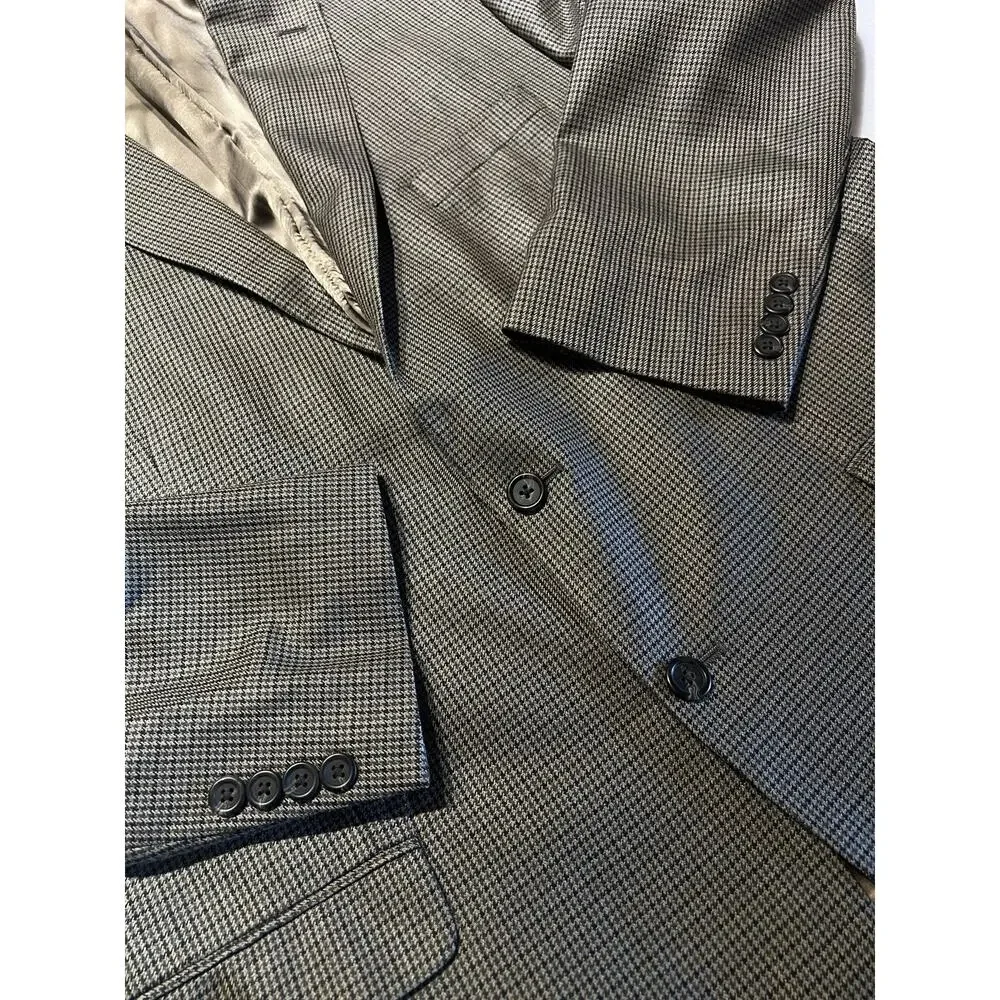 Ralph Lauren LRL 48L Tan Brown Houndstooth Silk Wool Blazer Sport Jacket